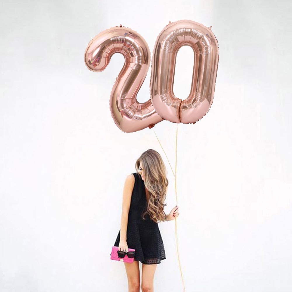Déco Anniversaire 20 Ans Femme - Ballons Or & Rose - Bannière, Confettis Et Numéro 20