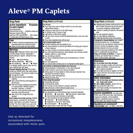 Aleve PM Naproxen Sodium Pain Reliever & Sleep Aid , Easy Open Caplets, 80 Count