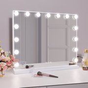 Fenchilin 23x18 Vanity Mirror with Lights Tabletop Wall Mount Metal White