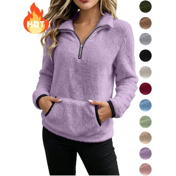 KICILVS Womens Fleece Half Zip Pullover with Front Kangaroo Pocket Cozy Warm Winter Casual Daily Loungewear Tops