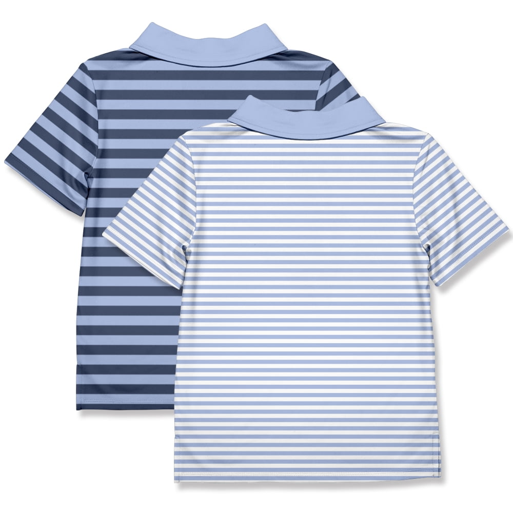 Boys' Navy & Blue Stripe & Periwinkle Stripe Polo Shirts, Big Boy, Size 5, 2-PCS