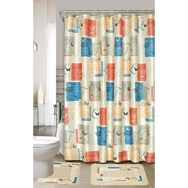 Bathroom Set Bath Rugs Shower Curtains, Shower Curtain Orange Blue