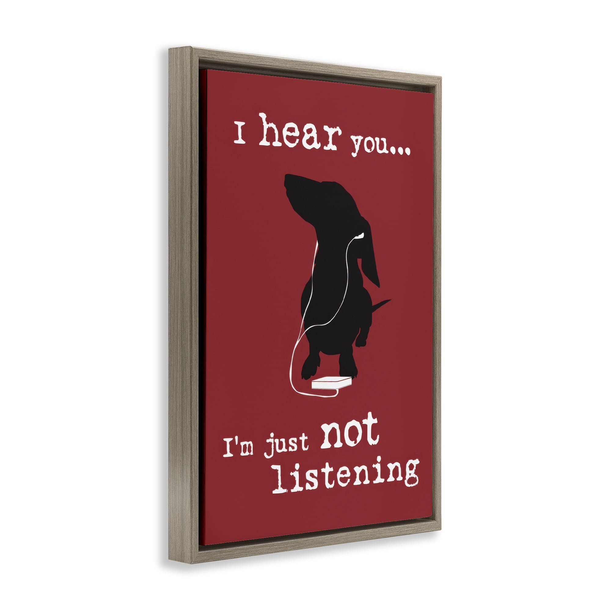 Stupell Industries Not Listening Dog Headphones Animals Painting Brown Floater Framed Canvas Art Print Wall Art, 17 x 25
