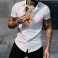thumbnail image 2 of DeHolifer Men Shirt Short Sleeve Lapel Button Color Block Casual Shirt Loose Casual Fashion Blouse Tops Pink 3XL, 2 of 7