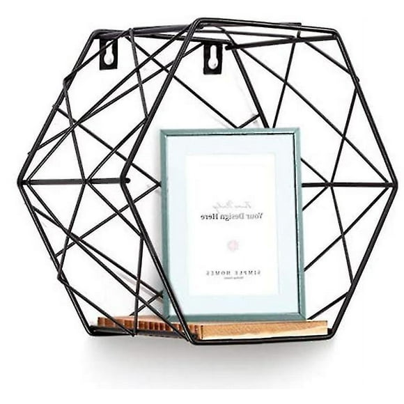 Set Of 3 Made Of Wood And Metal Hexagon Wall Shelf Hanging Shelf Floating Shelf Bathroom Shelf Decorative Shelves With Boards, For Kitchen Shelf