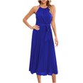 thumbnail image 2 of Usmixi Dresses for Women 2023 Tie Waist Flowy Pleated Swing Spaghetti Strap Formal Dresses Sleeveless HalterSolid Summer Long Sun Dress Blue XL Clothes, 2 of 6