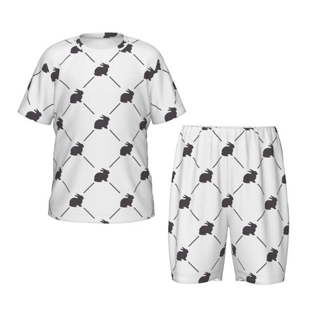 Fotbe Black Rabbit Pijama Estampada de 2 Piezas para Niños – Ropa de Dormir de Manga Corta Cómoda para Niños y Niñas, Camiseta y Shorts de Algodón-Medium