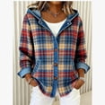 thumbnail image 3 of JGGSPWM Women's Fall Winter Denim Patchwork Plaid Hooded Jacket Denim Trimmed Button Down Long Sleeve Casual Jackets Blue XL, 3 of 4