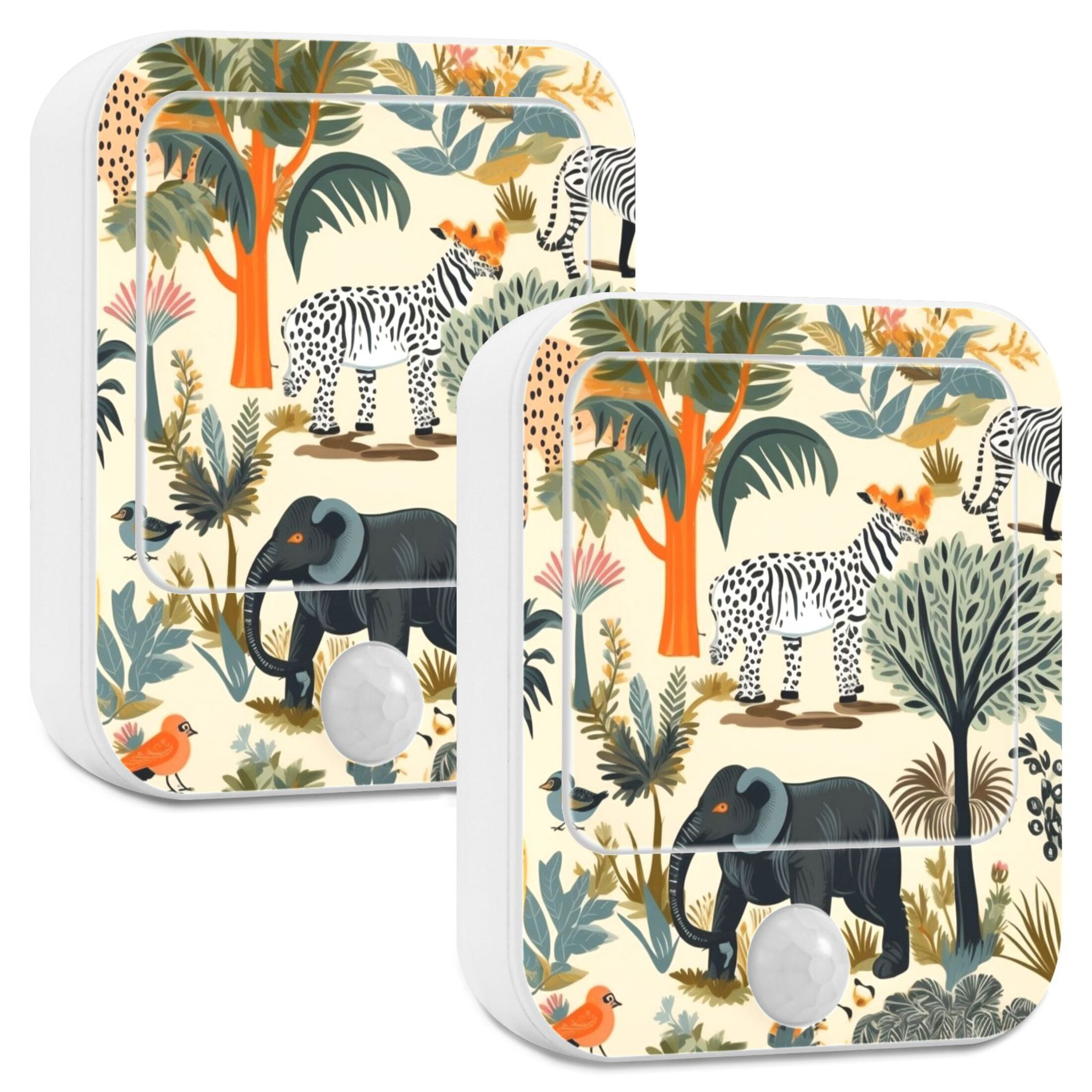 Elephant Trees Zebra Monkey Birds Night Lights Plug into Wall LED with Auto Light Sensor Warm Light for Kids Hallway Bedroom Living Room Kitchen Bathroom Set of 2