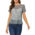 thumbnail image 1 of INSPIRE CHIC Haut en Dentelle Florale Semi-Transparente à Bord Festonné pour Femme, 1 of 6