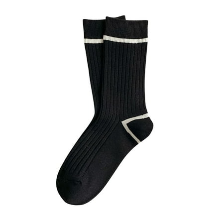 

Qxutpo Socks for Women White Fall Winter Vintage Striped Embroidered Lettering Stockings Socks