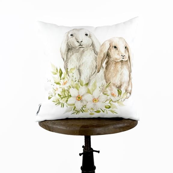 Floppy Ear Bunny Rabbits in Flowers | Easter Bunny Throw Pillows | Farmhouse Easter | Easter Throw Pillow | Bunny Pillow | UniikPillows