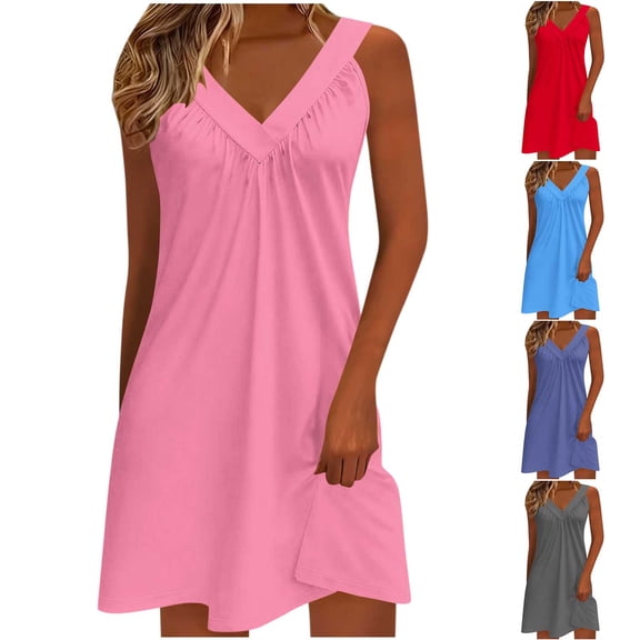 Zedker Nightgowns for Women Summer Lightweight Comfy Sleeveless Mini Night Gowns Loose Fit V Neck Sleep Shirts