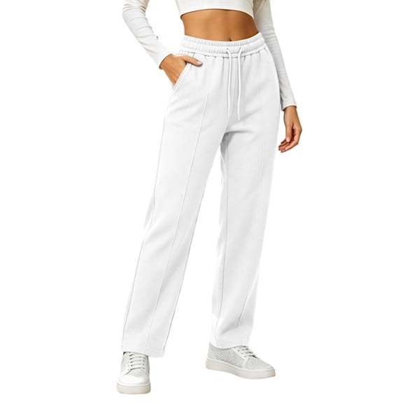 CHGBMOK Women's Straight Leg Sweatpants Elastic Drawstring High Waist Casual Pants with Pockets Soft Workout Lounge Trousers