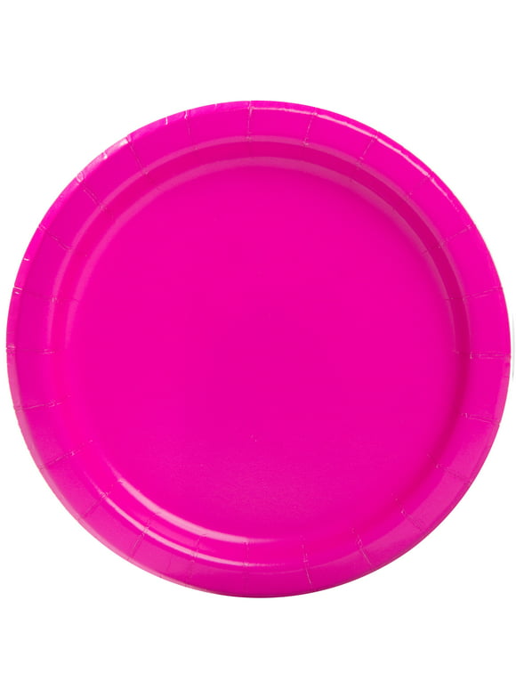 Way to Celebrate! Neon Pink Paper Dessert Plates, 7in, 24ct
