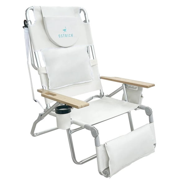 Ostrich The Deluxe 3N1 Lightweight Outdoor Beach Lounge Chair w/Footrest, White
