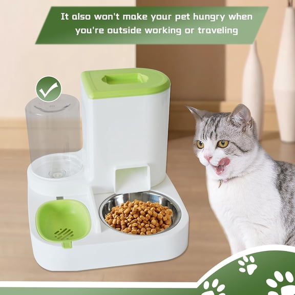 2 in 1 Automatic Cat Feeder Water Dispenser Gravity Pet Bowl Stainless Steel Large Capacity Self Feeding for Cats Dogs Small Medium Pets Green