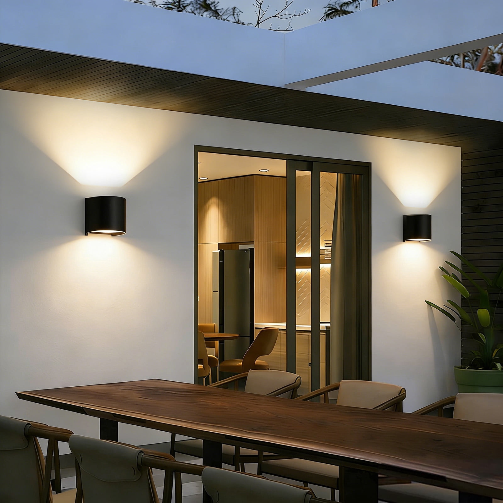 LED Outdoor Wall Sconce, Exterior Interior Up and Down Lights, Modern Stylish Outside Wall Light Fixture Lighting, Aluminum, Black, 3000K Warm Lights