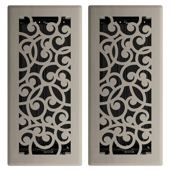 4in x 10in Wonderland Style Brushed Nickel Metal Heating and Cooling Air Floor Register (2 PACK) - Overall 5 1/4" x 11 1/4"