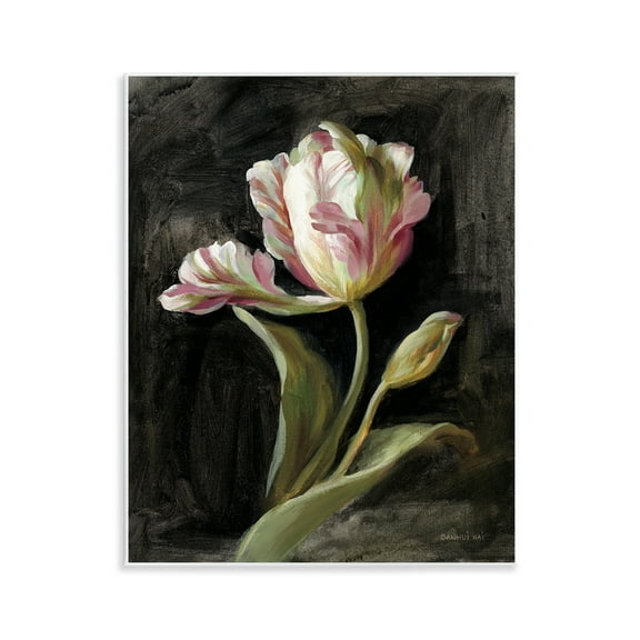 Stupell Industries Tulip on Black Plants & Flowers Painting Unframed Art Print Wall Art, 11 x 14