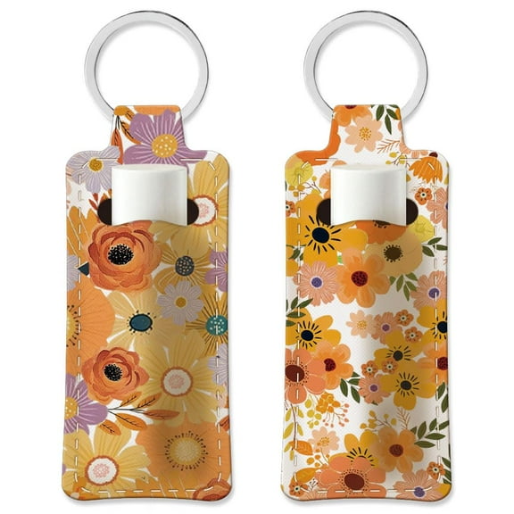 2Pcs Lipstick Holder Keychain Orange Flowers Lip Balm Holders Elastic Diving Fabric Lipstick Keychain Portable Lip Holder Flowers Lipsticks Sleeve Key Ring Holder for Lipsticks Chapstick