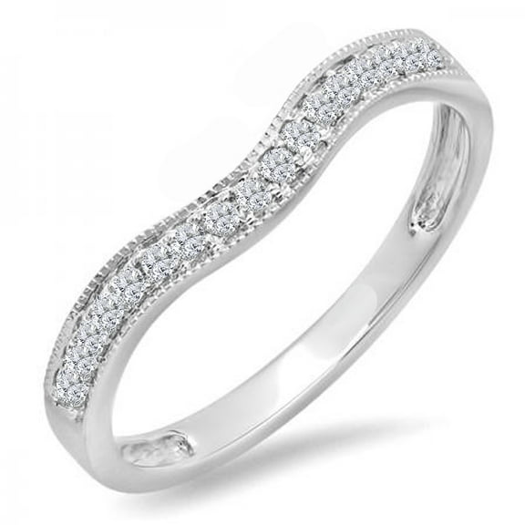 0.15 Carat (ctw) 18K White Gold Round Diamond Ladies Anniversary Wedding Band Guard Ring