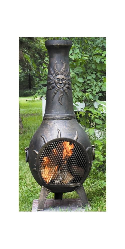 Outdoor Chiminea Fireplace Sun in Gold Accent Finish by The Blue Rooster