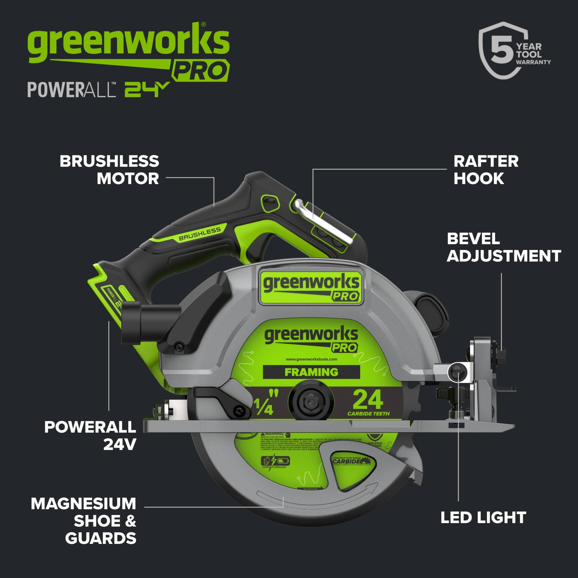 Greenworks PowerAll 24V Circular Saw, 7.25 Inch photo 4