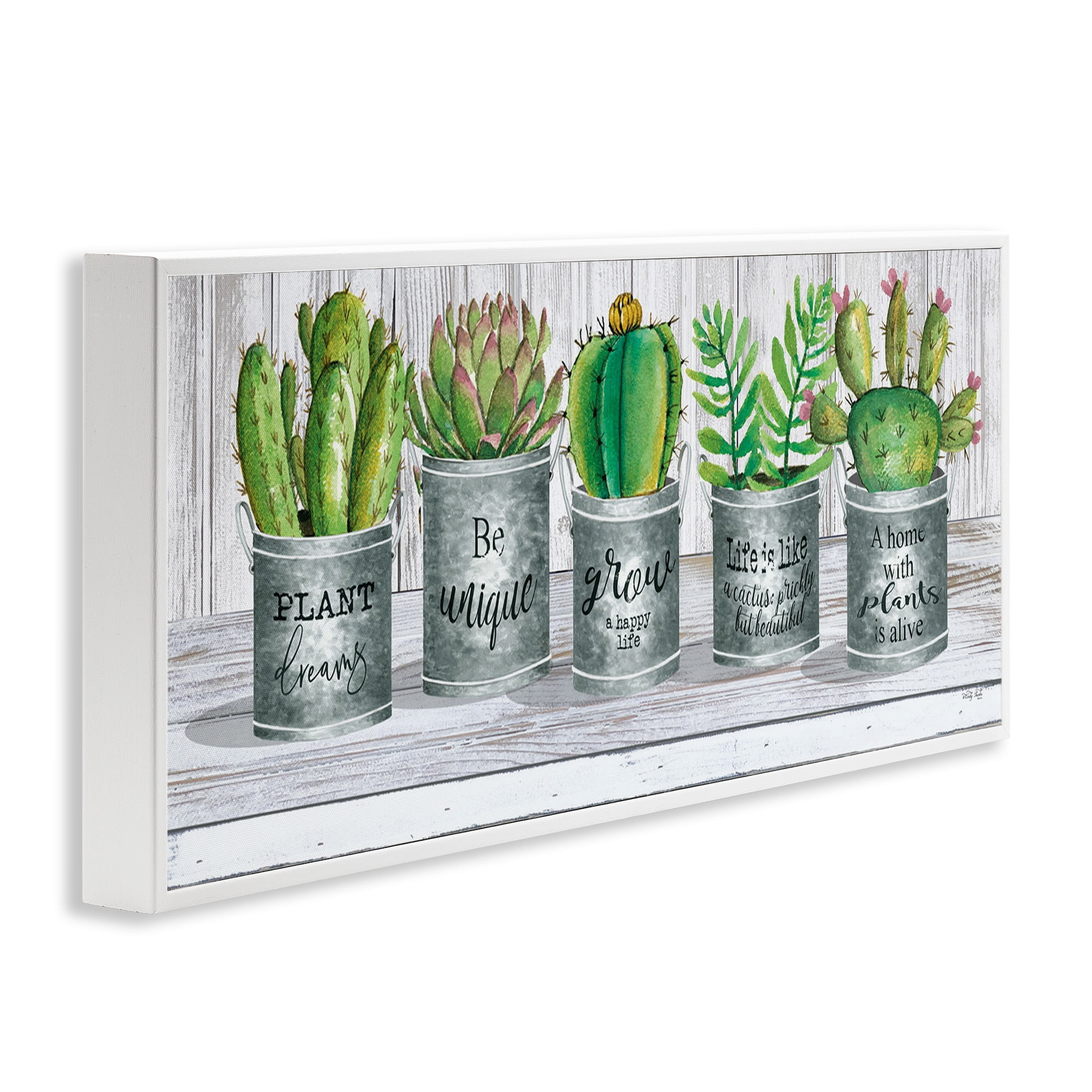 Stupell Industries Succulents with Plant Life Puns Inspirational Painting White Framed Art Print Wall Art, 30 x 13