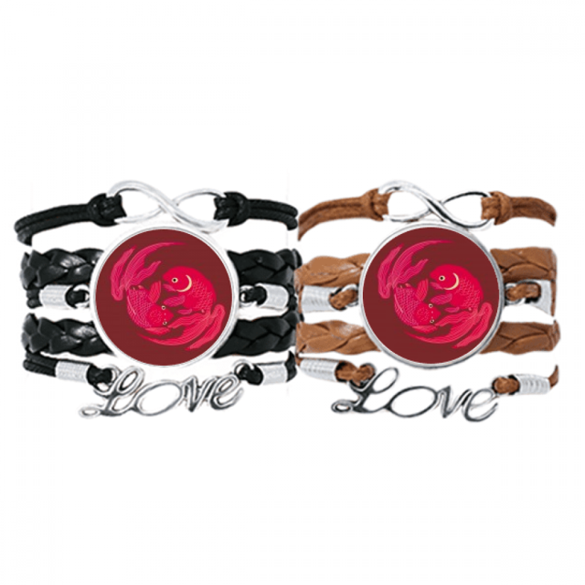 Painting Japanese Culture Red Fish Bracelet Hand Strap Leather Rope Wristband Double Set