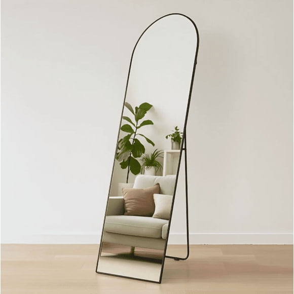 Espejo De Piso Cuerpo Completo Grande Arqueado Decorativo De Pared con Soporte y Marco de Aluminio para Dormitorio Sala Comedor o Cuarto de 160cm