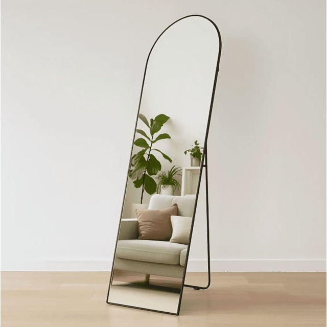 Espejo De Piso Cuerpo Completo Grande Arqueado Decorativo De Pared con Soporte y Marco de Aluminio para Dormitorio Sala Comedor o Cuarto de 160cm