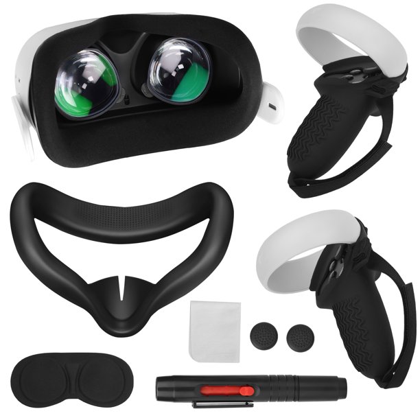 Accessories Set for Oculus Quest 2, EEEkit 8in1 Silicone Face Cover & Lens Cleaning Kit Fit