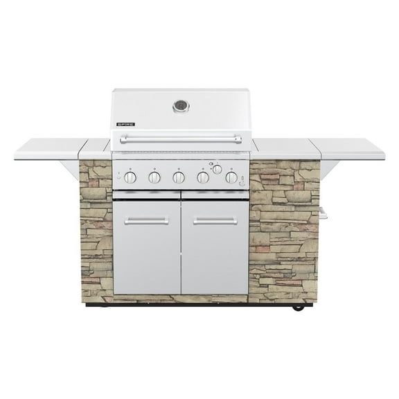 Spire 5-Burner Built-in Propane Gas Stone Island Grill w/Rear Burner, 63,000BTUs, 758 sq.in. Cooking Area, Convertible to Natural Gas, 2 Fixed Shelves, Pullout Trash Bin, 2 Halogen Light, 860-0032