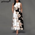 thumbnail image 2 of Vestido largo bohemio con estampado Floral para mujer, vestidos elegantes ahuecados, sexys, de cintura alta, sin mangas, para fiesta, 2 of 4