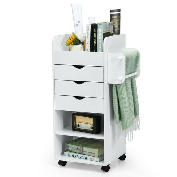 Gymax Craft Storage Cart Mobile Drawer Utility Cart with Drawers Shelves White