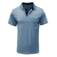 thumbnail image 3 of FhsagQ Men's Shirts Mens Shirts Cotton Tops Comfortsoft Male Summer and Spring Solid Color Lapel Short Sleeve Button Neck Striped Oversized Shirt Top Men Shirts Tops 10 Super Fit Light Blue S, 3 of 5