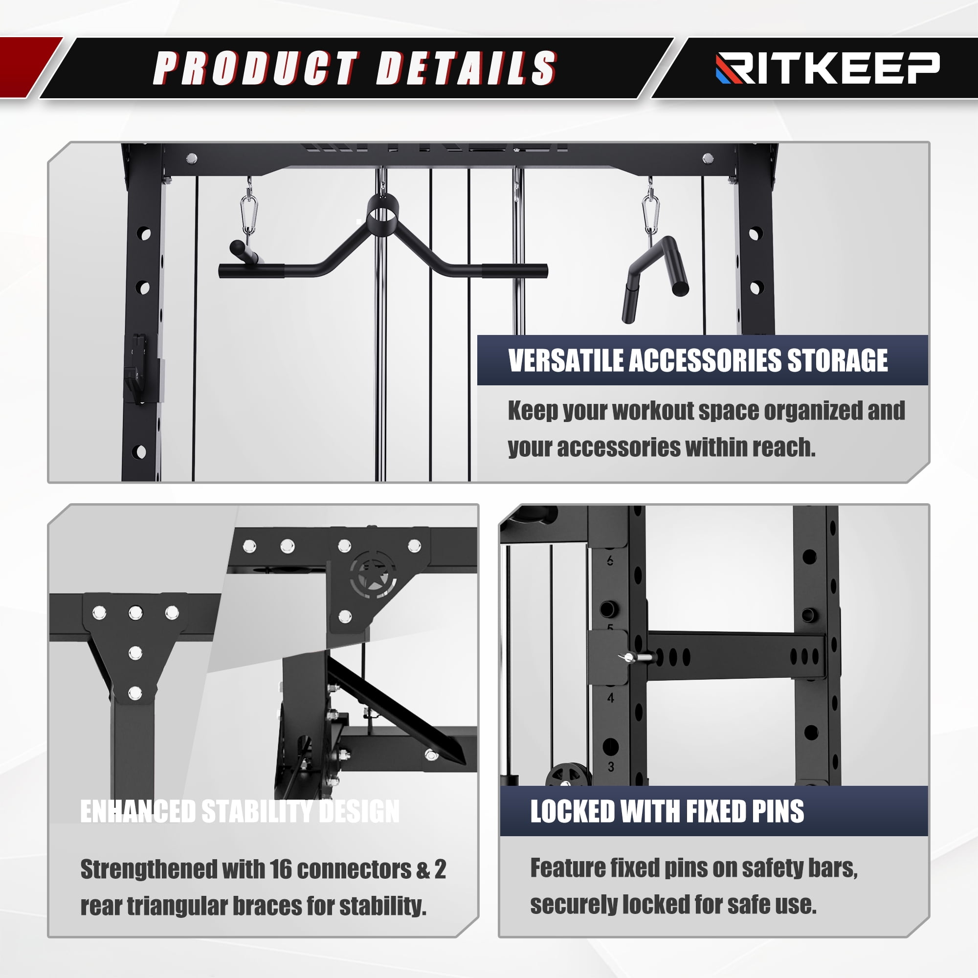 RitKeep M10 Power Cage for Home Strength Training, Workout Cable Machine