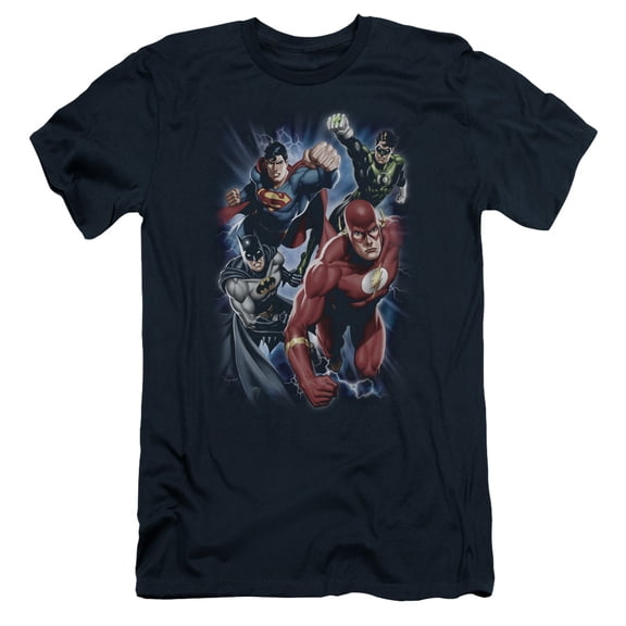 JLA Justice League Storm Chasers S/S Adult 30/1 T-Shirt Navy