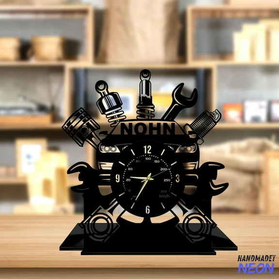 Handmadetneonsign Mechanical Tabletop Metal Clock, Garage Desktop Clock, Clock Home Decor 93320