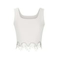 thumbnail image 6 of Mittory Women's Rhinestone Fringe Trim Ribbed Knit Square Neck Sleeveless Crop Tank Top, 6 of 7