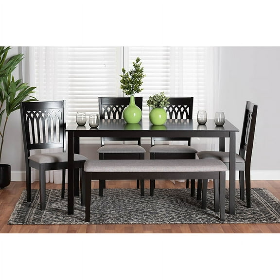 Baxton Studio Genesis Gray Fabric and Dark Brown Wood 6-Piece Dining Set