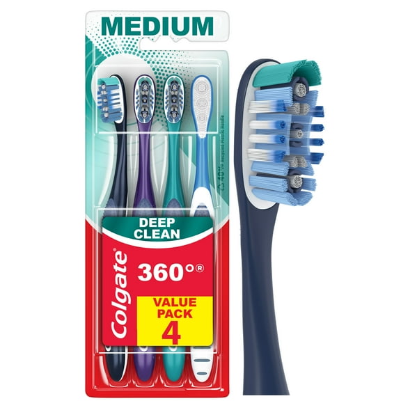 Colgate 360 Whole Mouth Clean Medium Toothbrush, Adult Toothbrush, 4 Pack