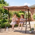 thumbnail image 2 of Outsunny Balançoire pour Enfants à 2 Places pour l'Extérieur avec Auvent Réglable, Café, 2 of 10