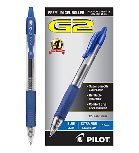 Pilot G2 Retractable Premium Gel Ink Roller Ball Pens Extra Fine (.5) Dozen Box Blue ; Retractable, Refillable & Premium Comfort Grip; Smooth Lines to End of the Page, America's #1 Selling Pen Brand