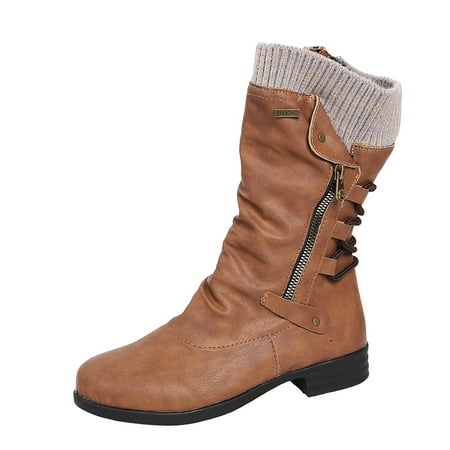 

Women New Winter European American Flat Bottom Large Wool Mouth Middle Boots