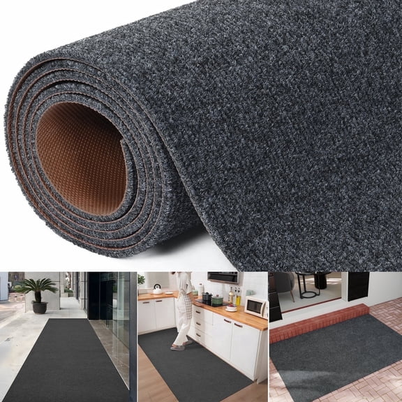 OVYEOFR 3ft x 10ft Commercial Rug, Non-Slip Runner Rug with Rubber Backing, Indoor Outdoor Utility Rug for Entrance, Kitchen, Corridor, Dark Grey
