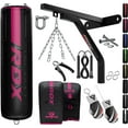 thumbnail image 1 of RDX 14PC Punching Bag Anti Swing Heavy Filled Set, Non Tear Maya Hide Leather Adult Bag Wall Bracket Ceiling Hook Punch Gloves Chain, Pink, 60 lb, 80 lb, 1 of 9