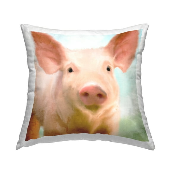 Stupell Industries Pink Farm Pig Animal Portrait Design by Kim Allen Throw Pillow
