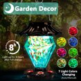 thumbnail image 3 of LUJII Solar Powered Color Changing Hummingbird Feeder for Outdoors Hanging, Gem Diamond Shaped Hand Blown Glass, 35 fl.oz, Never Leak, Illuminated Lantern for Garden Decor, Gift for Friends, Teal, 3 of 7